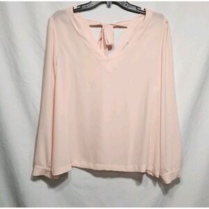 LOFT Womens Light Pink‎ Wrap Tie Neck V-neck Long Sleeve Blouse Size LP